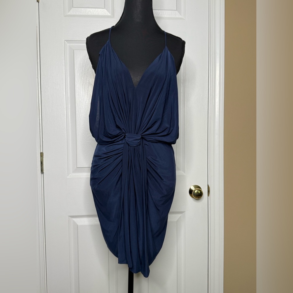 MISA Los Angeles | Domino Tie Front Midi Dress in Midnight - Picture 2 of 7